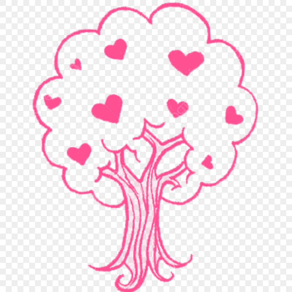 Дерево с розовым сердцем нарисованным