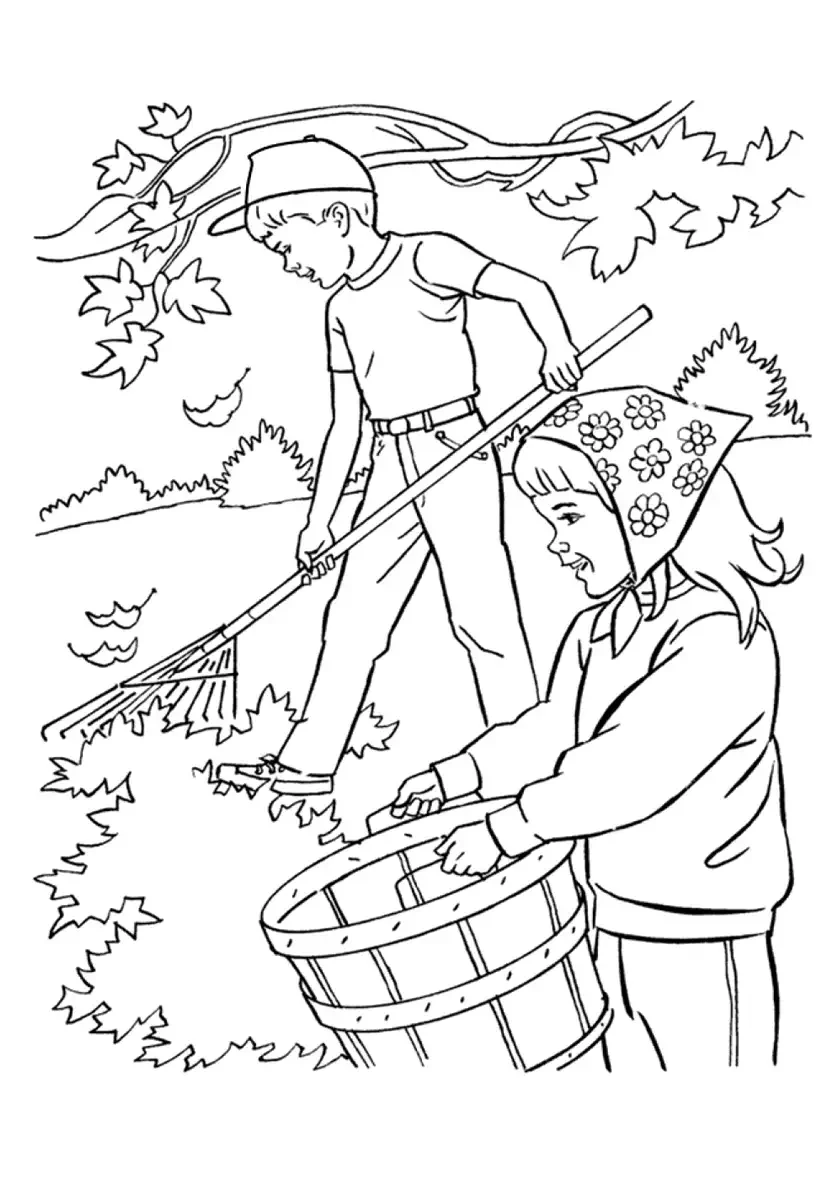 Раскраска труд людей осенью для детей