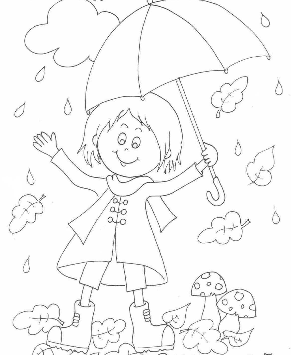 Девочка под зонтом раскраска