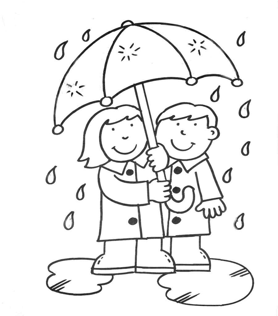 Человек под дождем с зонтиком в карандаше