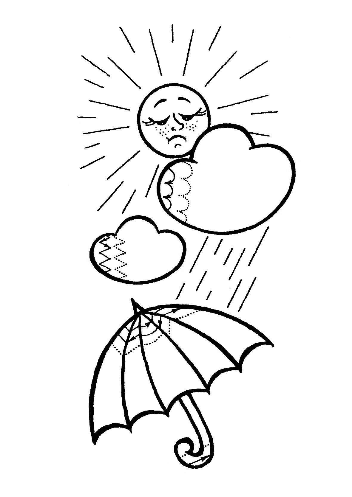 Раскраска девочка с зонтиком под дождем для детей