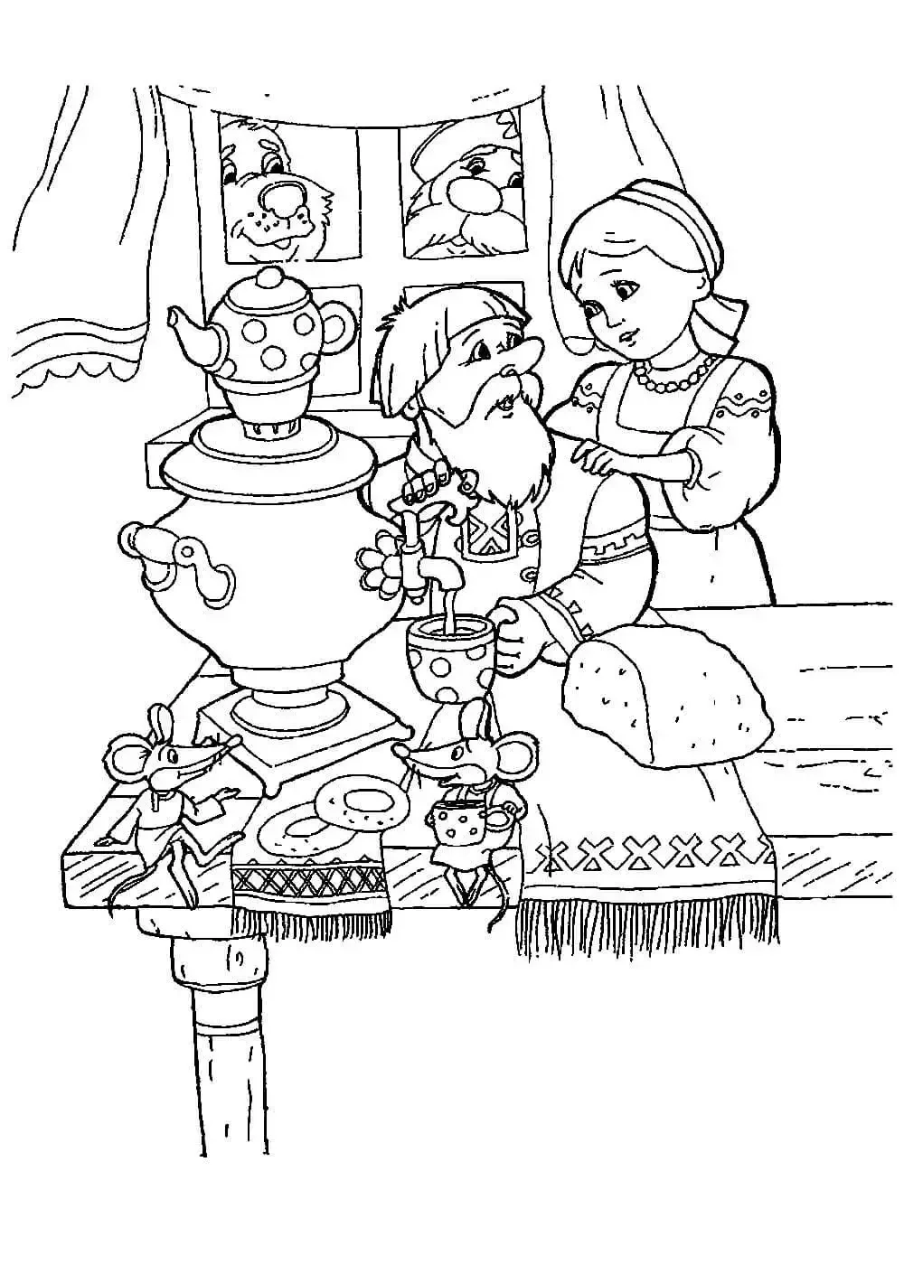 Раскраска девушка с прялкой