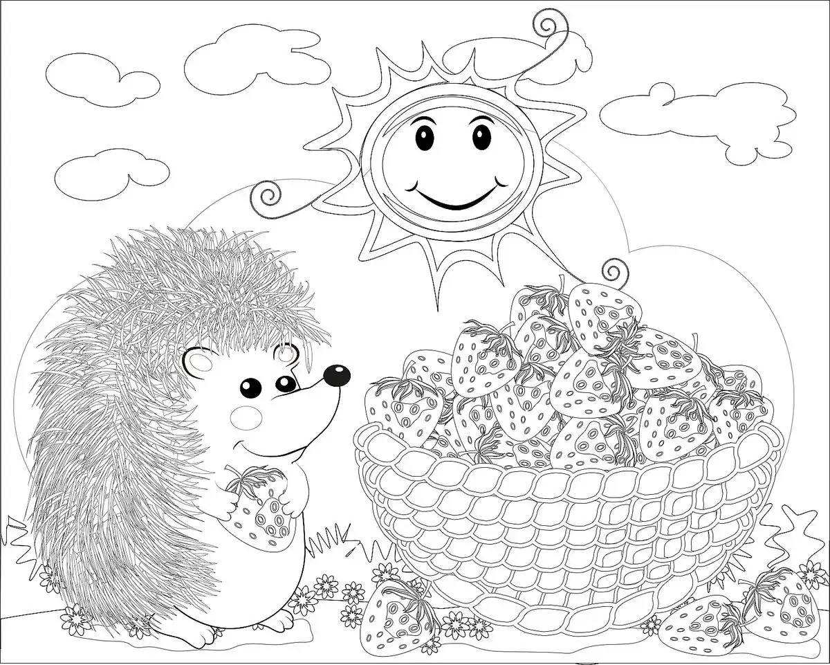 Раскраска ежики одуванчики