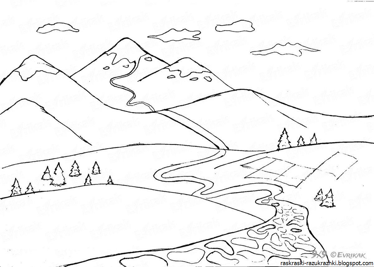 Горы раскраска для детей