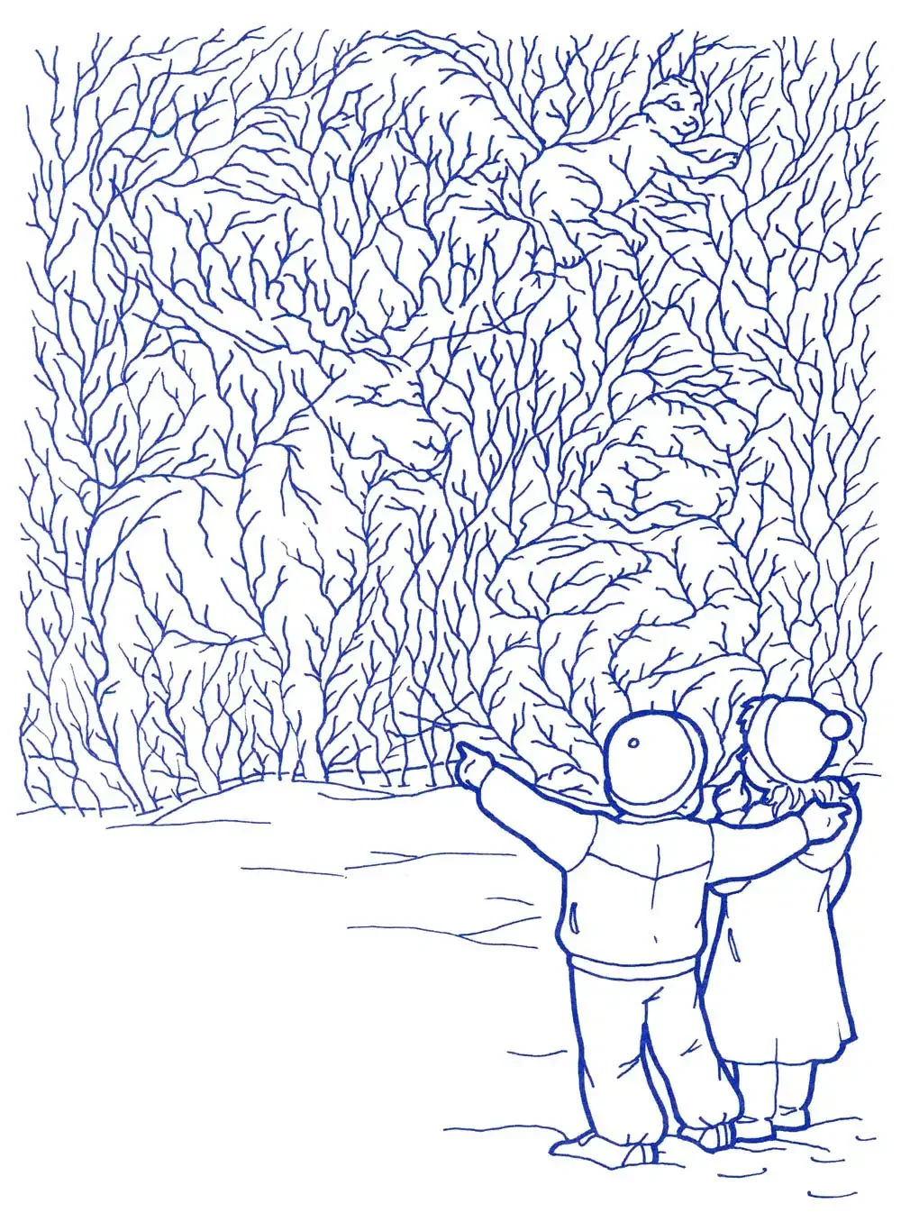 Мальчик в лесу раскраска