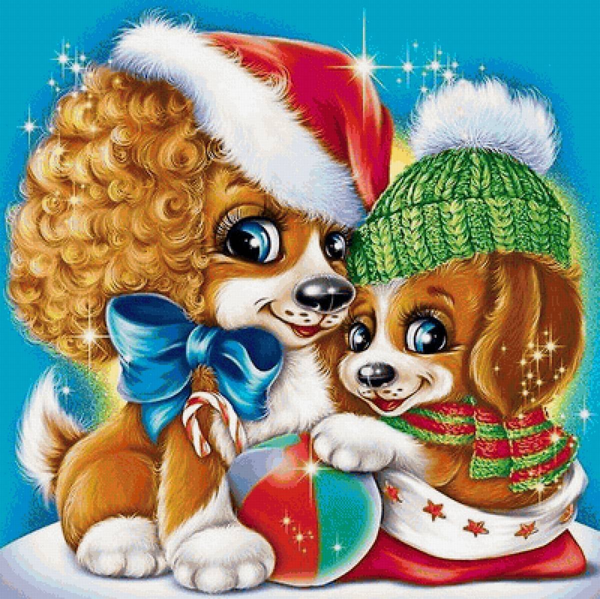 Проводим год собаки. Новогодние открытки с собачками.