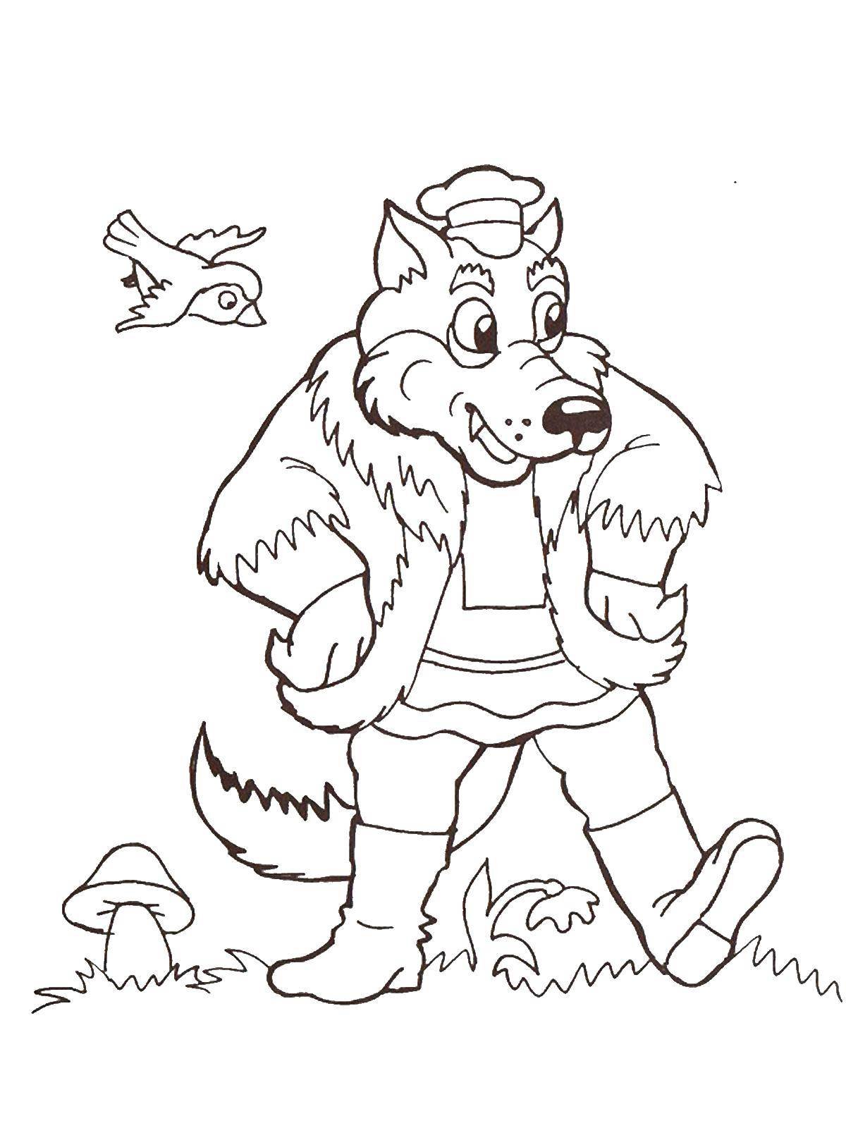 Волк из колобка раскраска