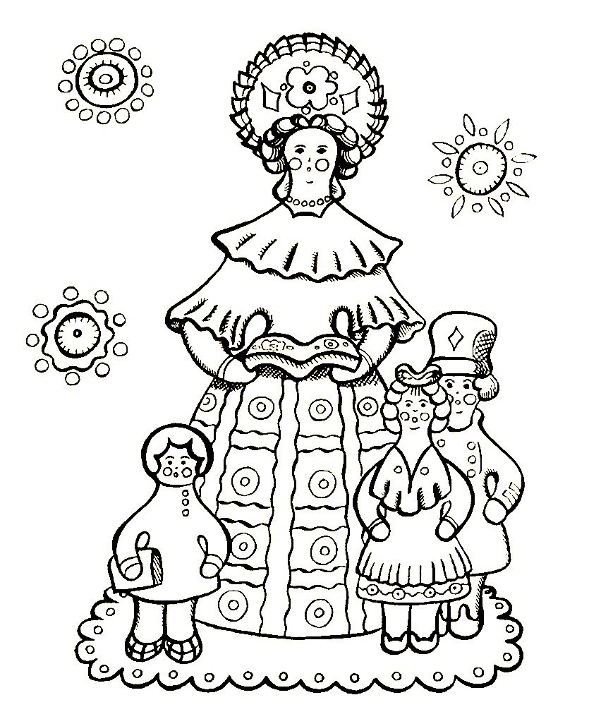 Дымковская игрушка Барыня раскраска