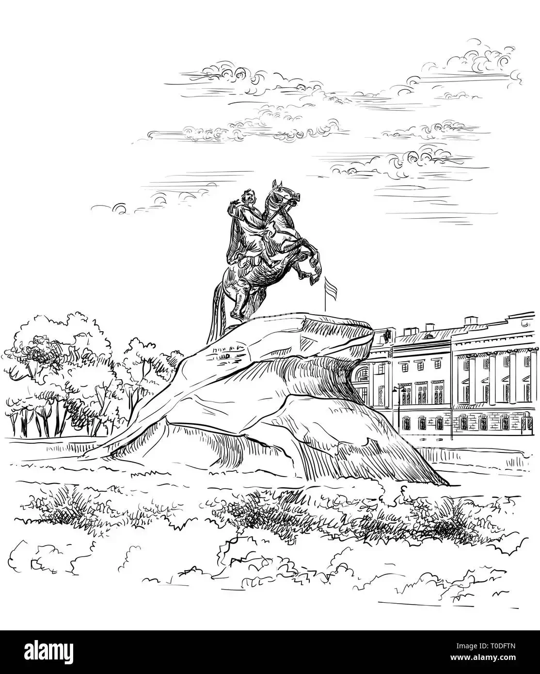 Памятник медный всадник Санкт-Петербург на белом фоне