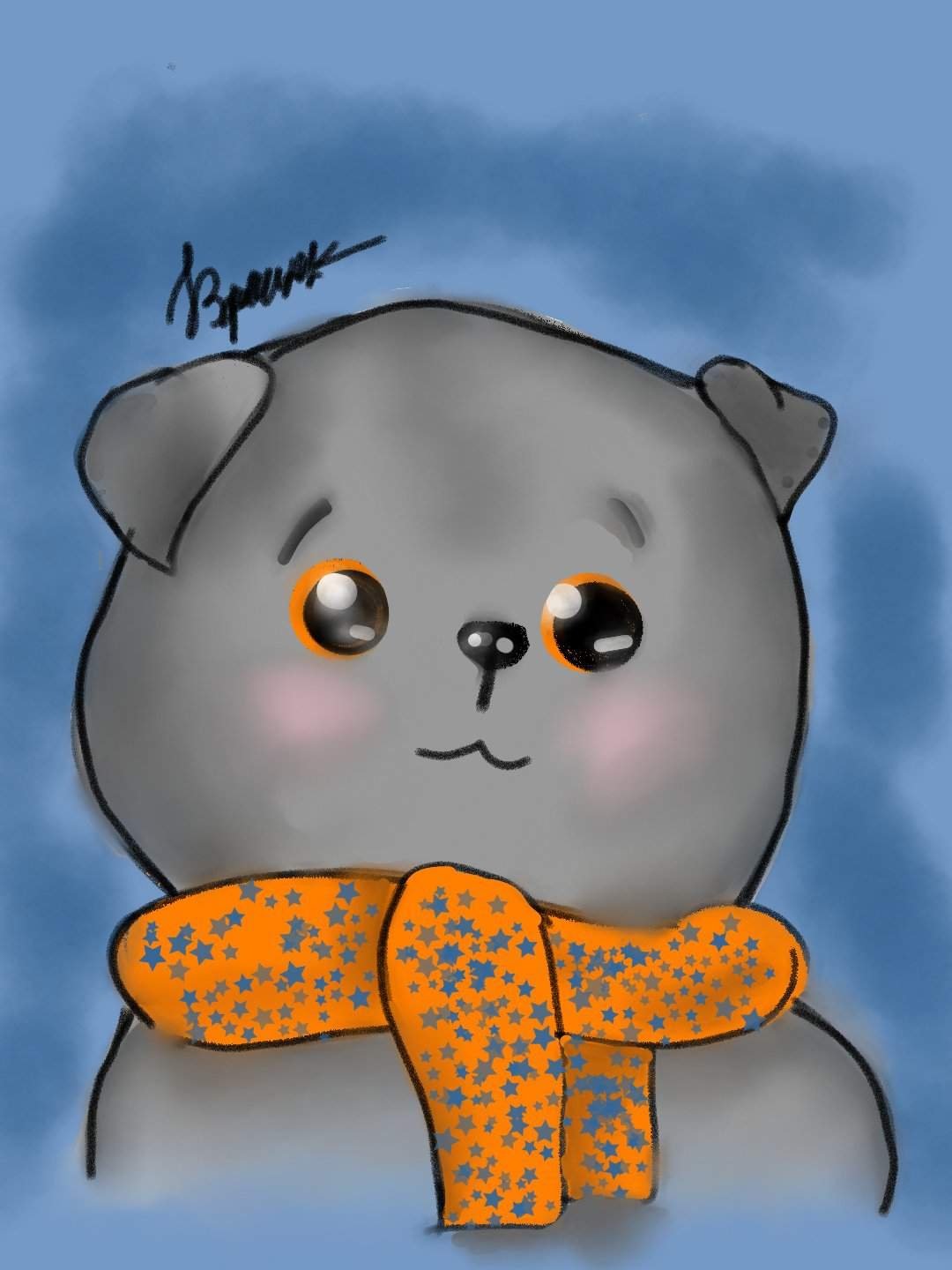 Кот Басик нарисованный