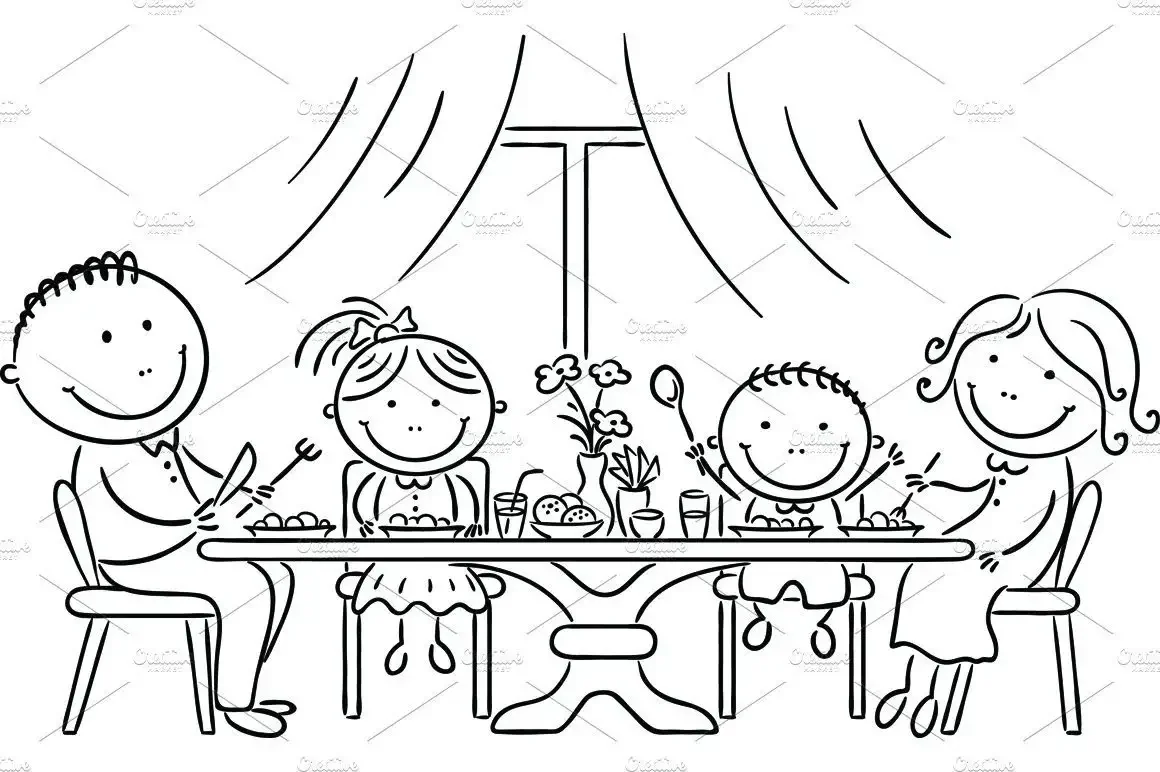Раскраска семья на празднике