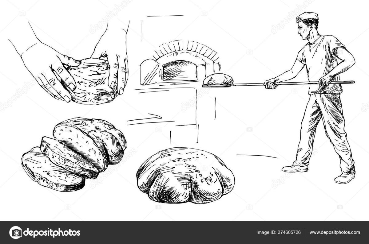Печка с хлебом рисунок