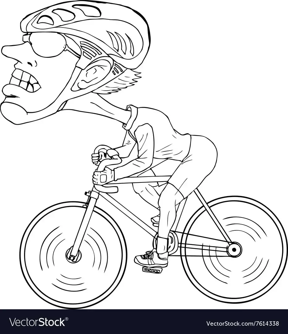 Раскраска велосипедист на дороге