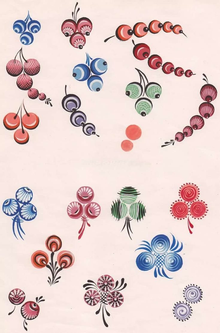 Городецкие узоры на белом фоне