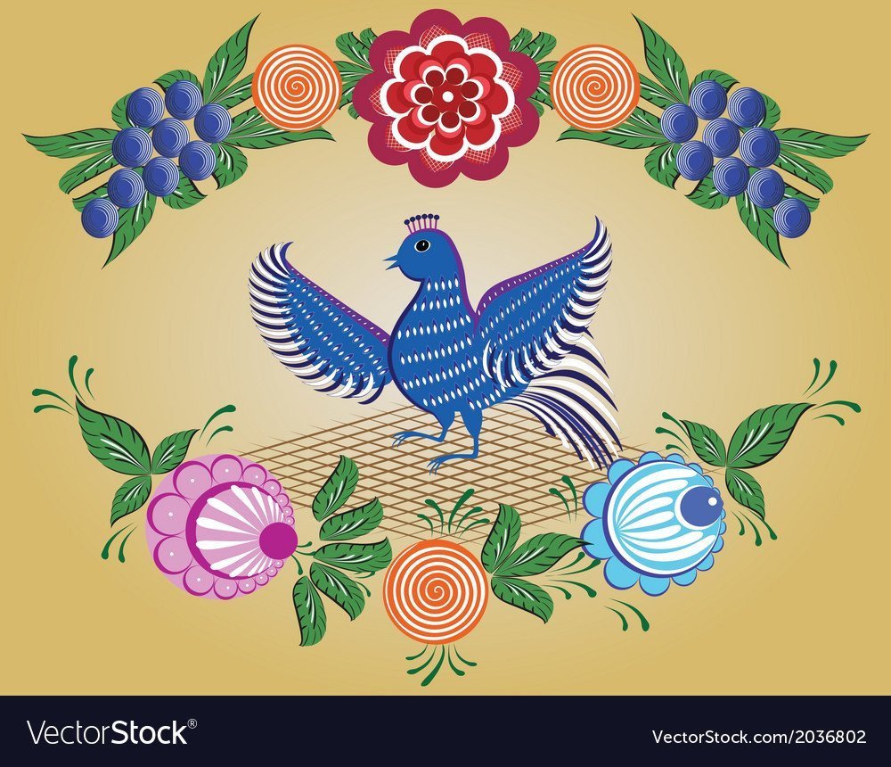 Элементы Городецкой росписи на белом фоне