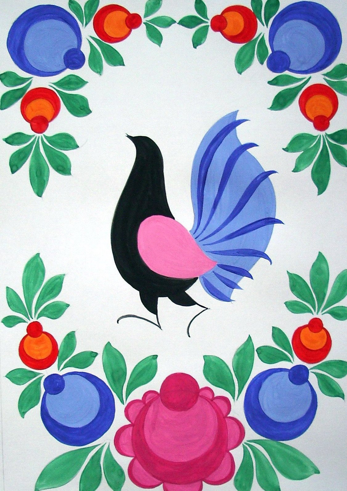 Рис. "Разделочная доска" Городецкая роспись