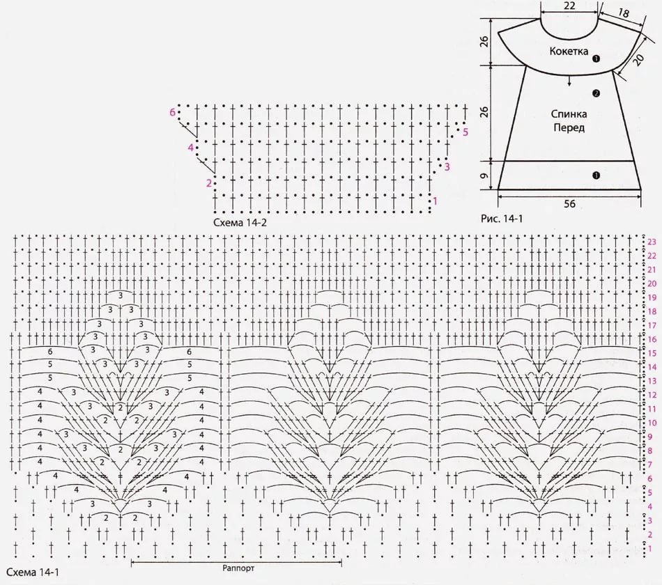 Ажурная кокетка крючком схемы для жакета