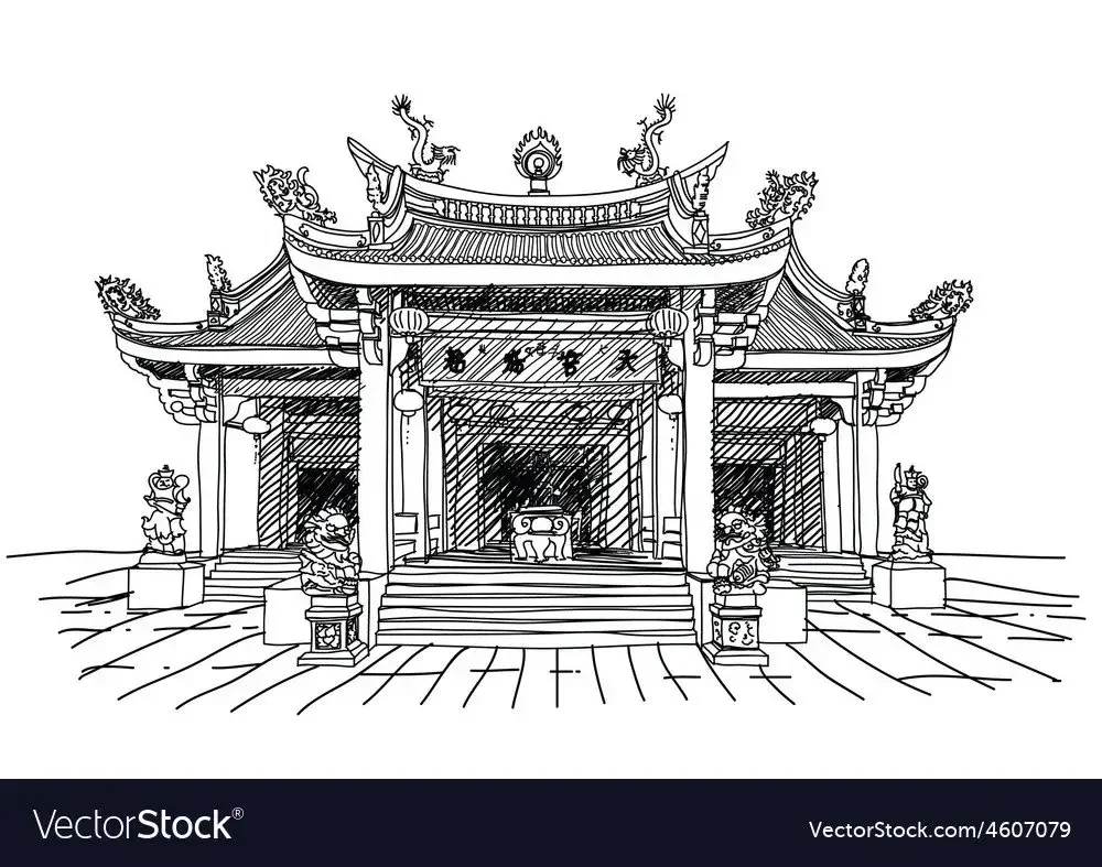 Буддийский храм карандашом