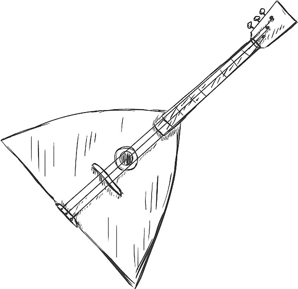 Балалайка контурный рисунок на прозрачном фоне
