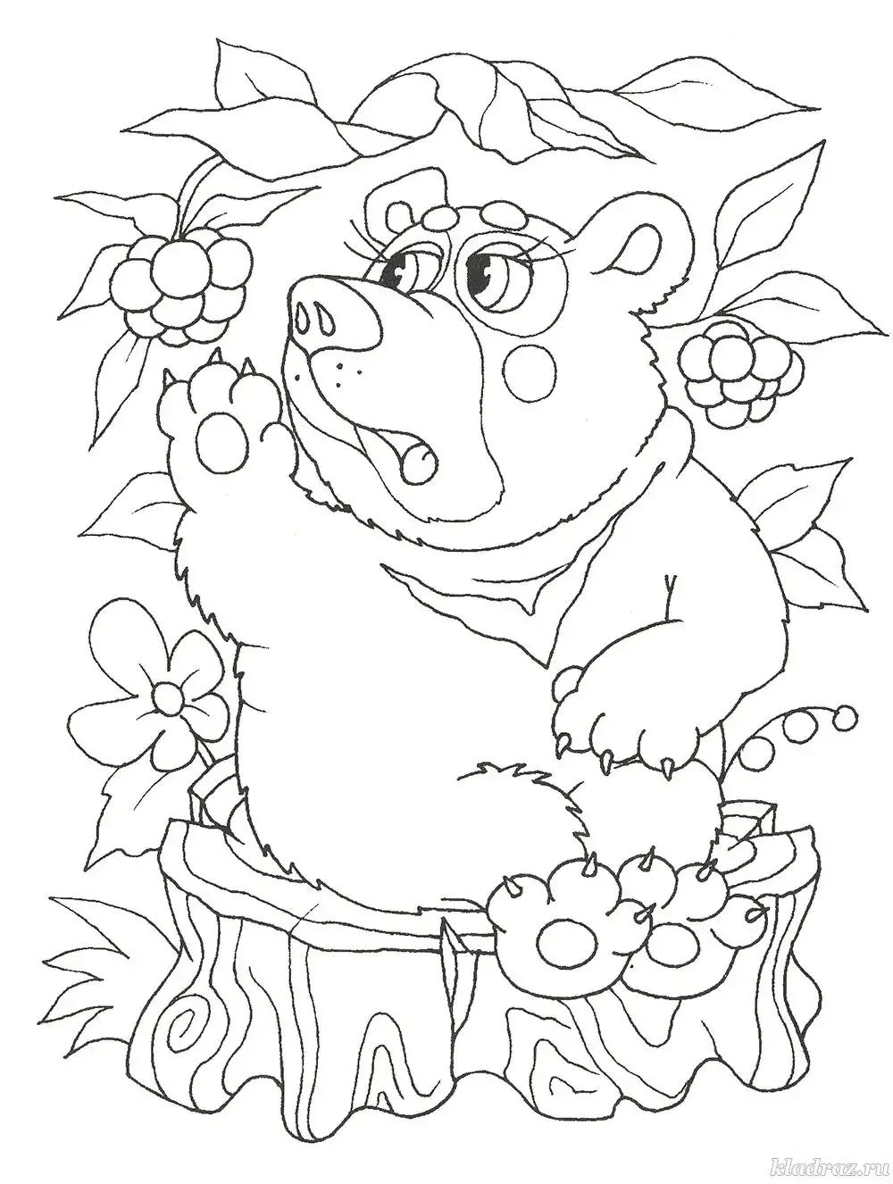 Раскраска мишка с медом для детей
