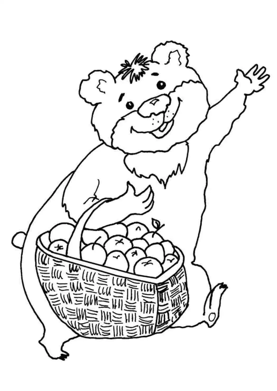 Мишка с корзинкой раскраска для детей
