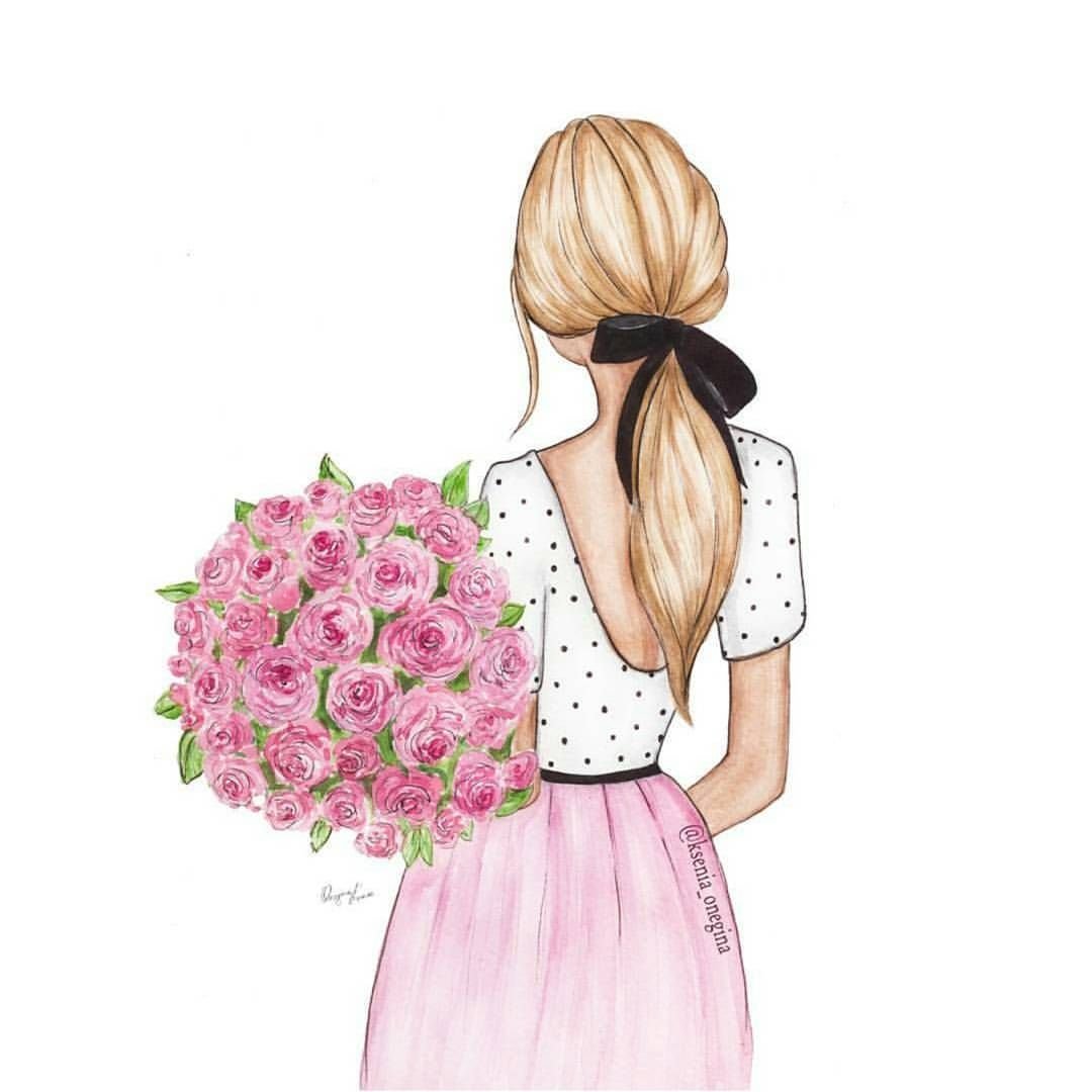Девушка с цветами мультяшная