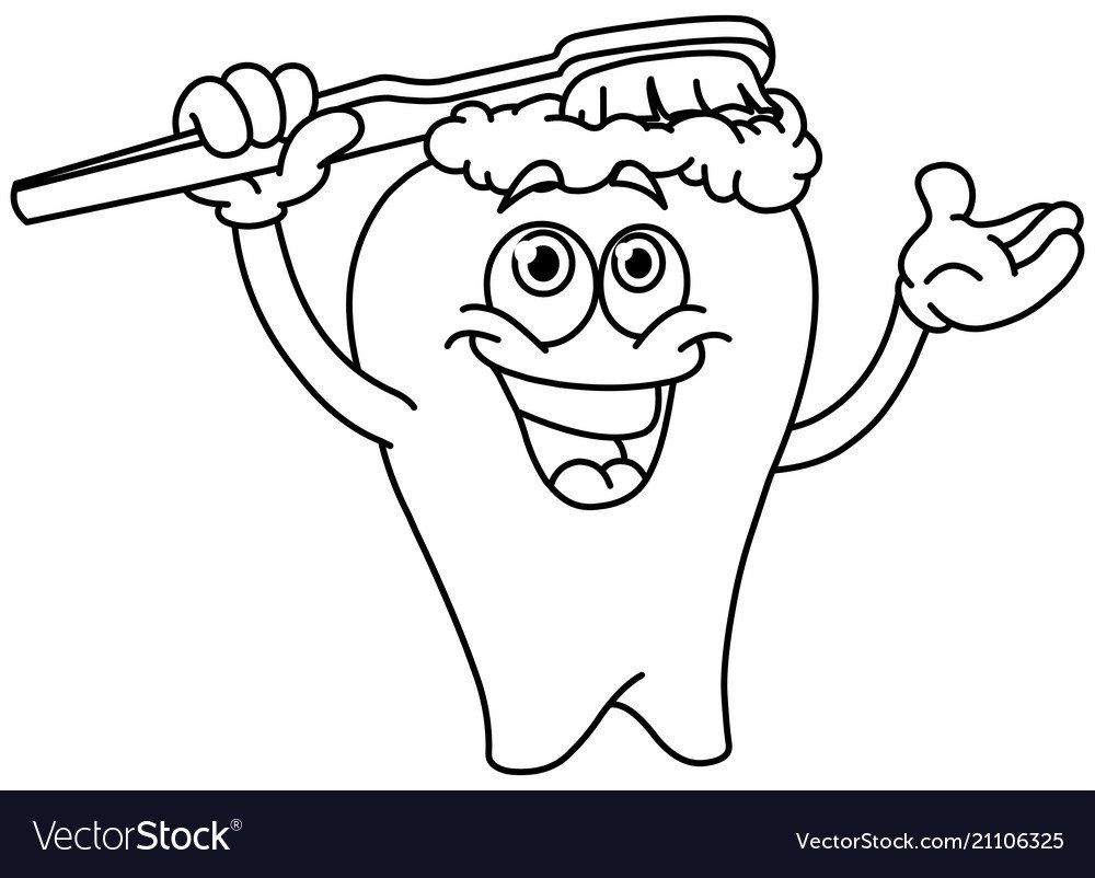 Раскраска зубик с зубной щеткой