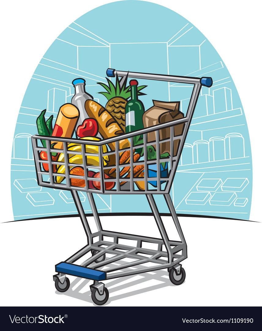 Продуктовая тележка с продуктами