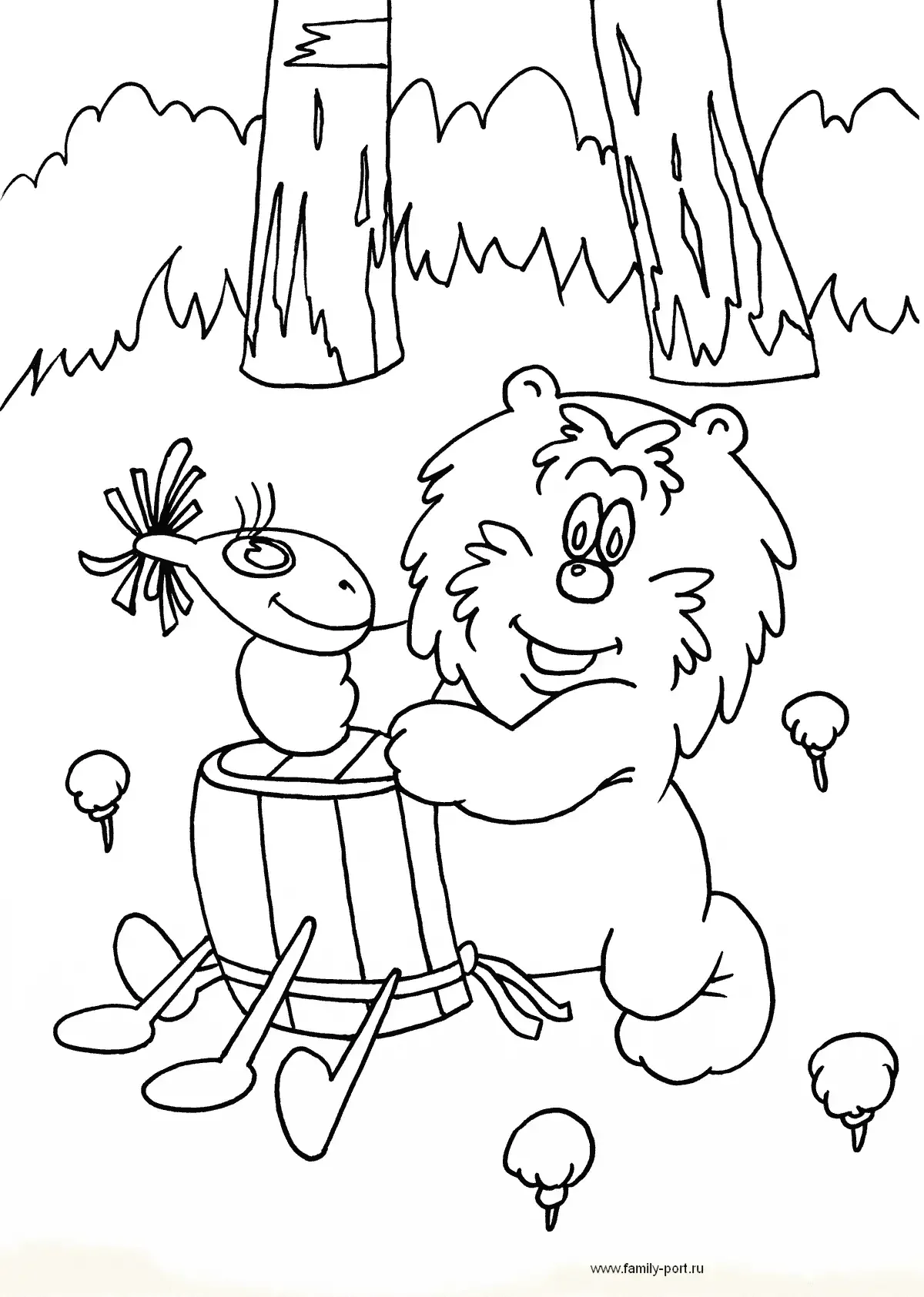 Ежик и Медвежонок раскраска