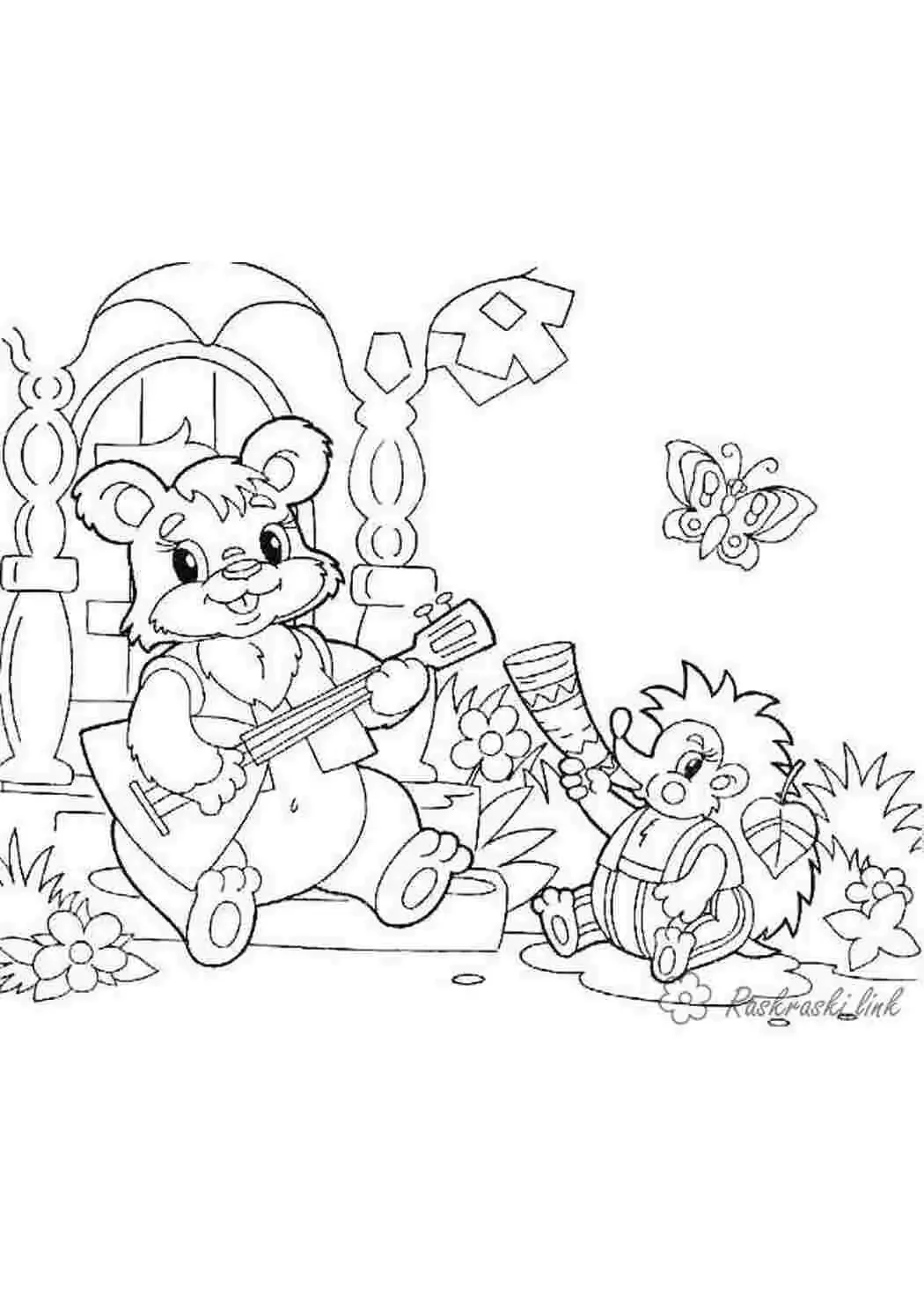 Птица заяц обезьяна медведь в одной раскраска