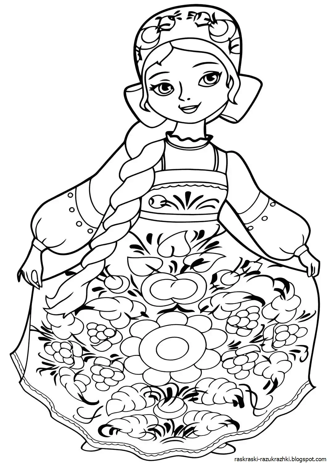 Девушка в кокошнике раскраска