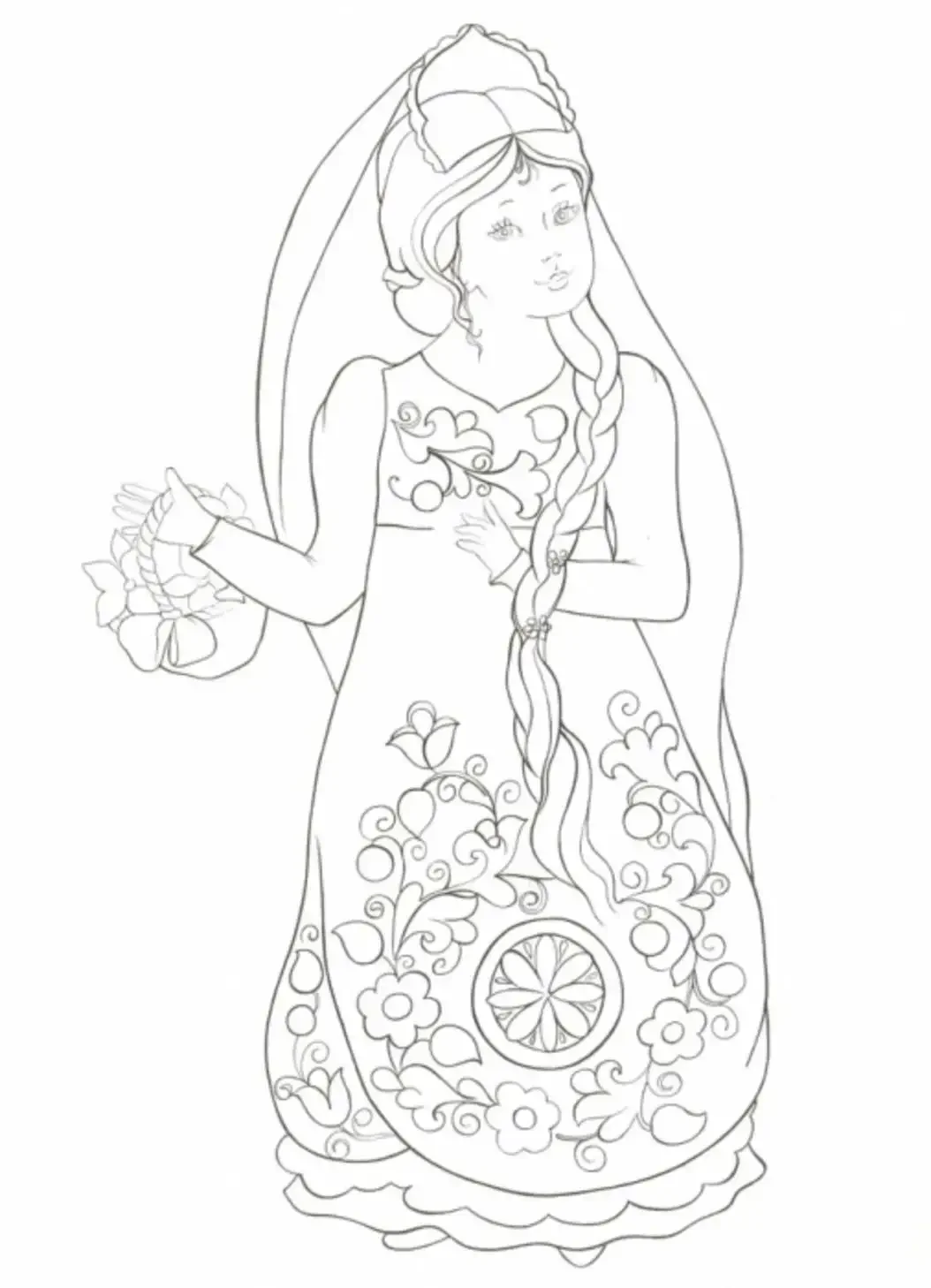 Девушка в русском сарафане раскраска