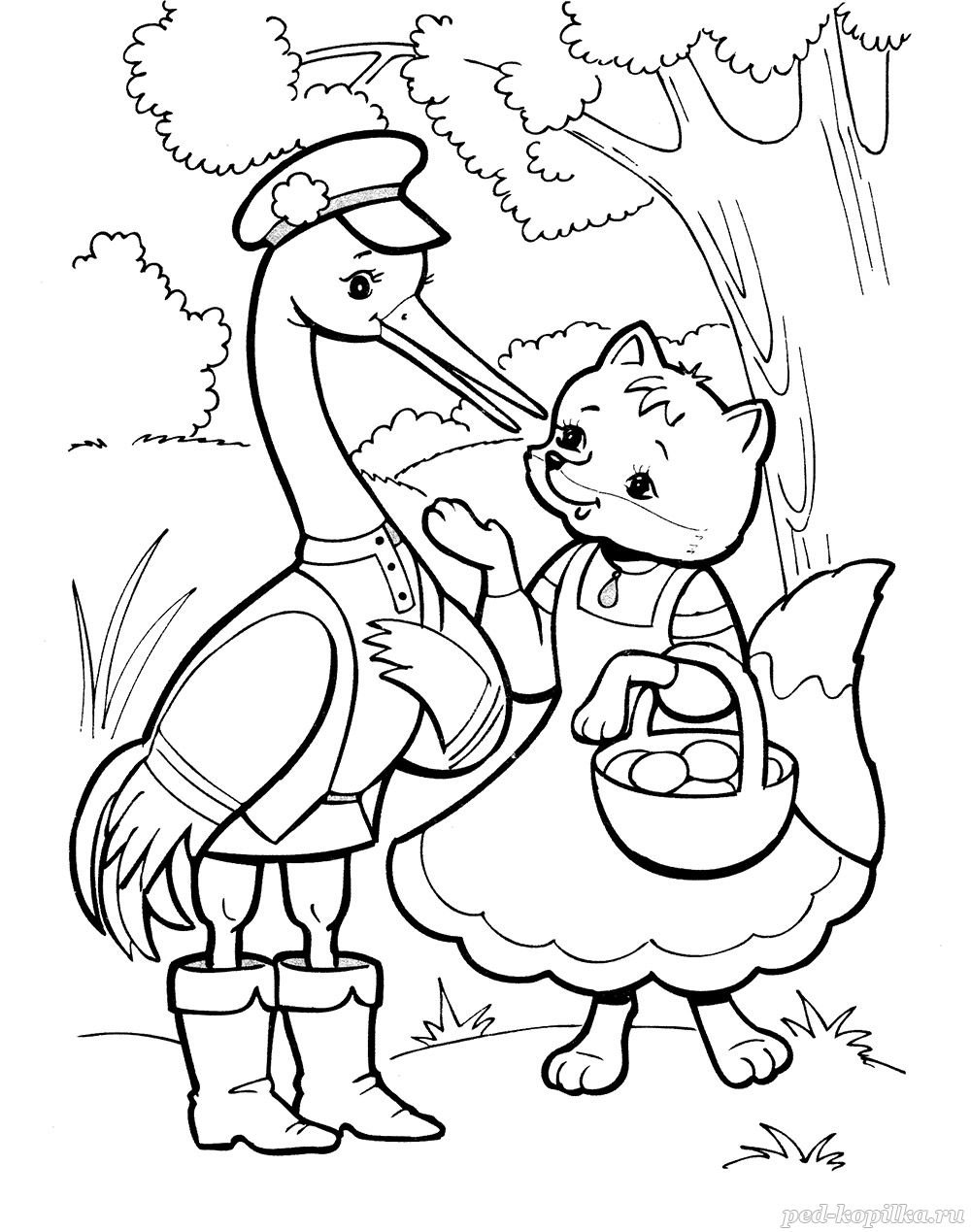 Лисичка сестричка и волк раскраска для детей