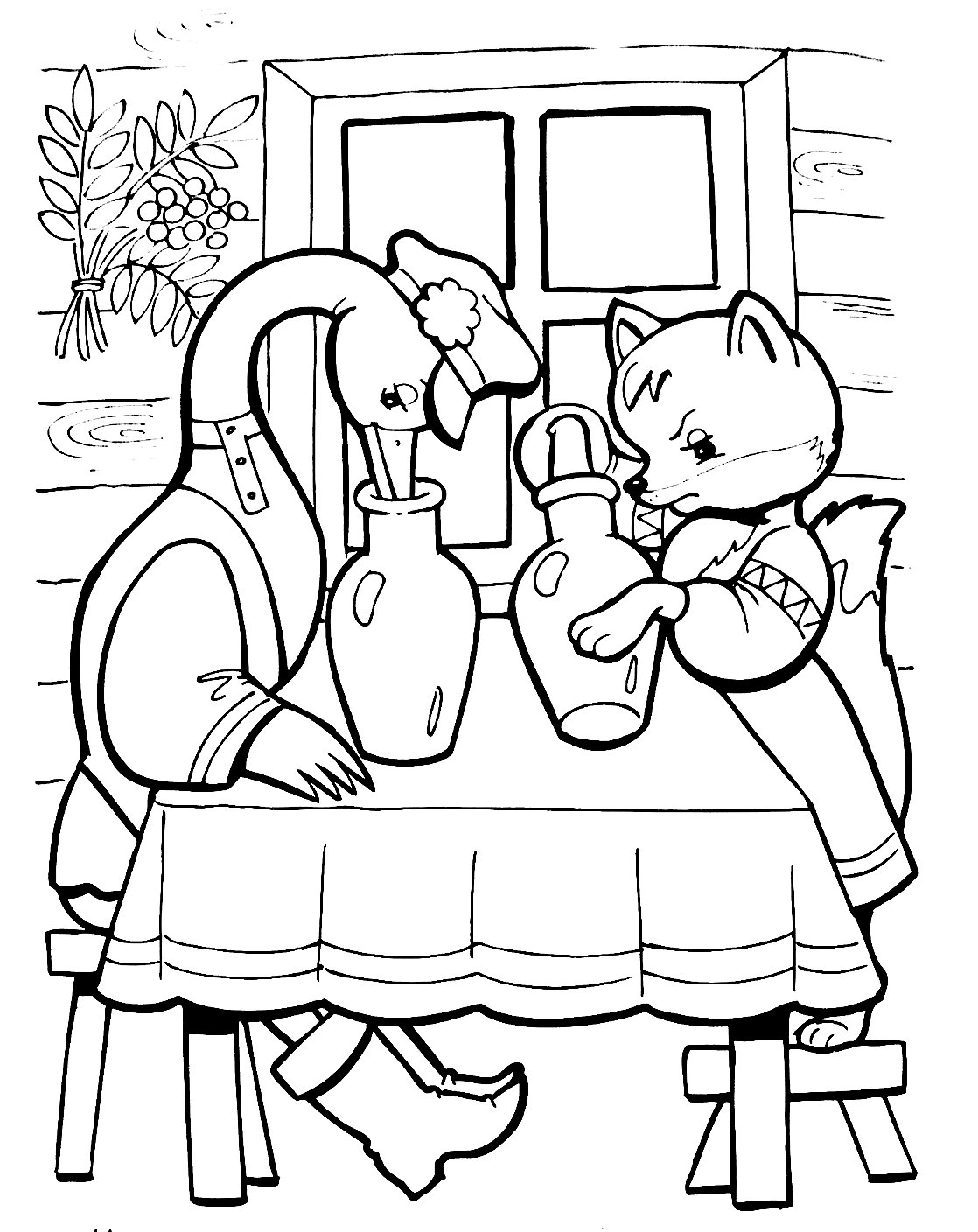 Лиса и журавль картинки к сказке раскраски