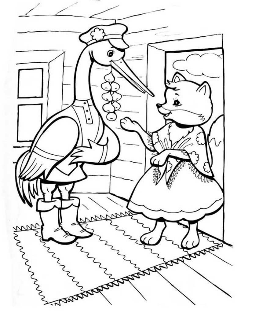 Ворона и лисица раскраска