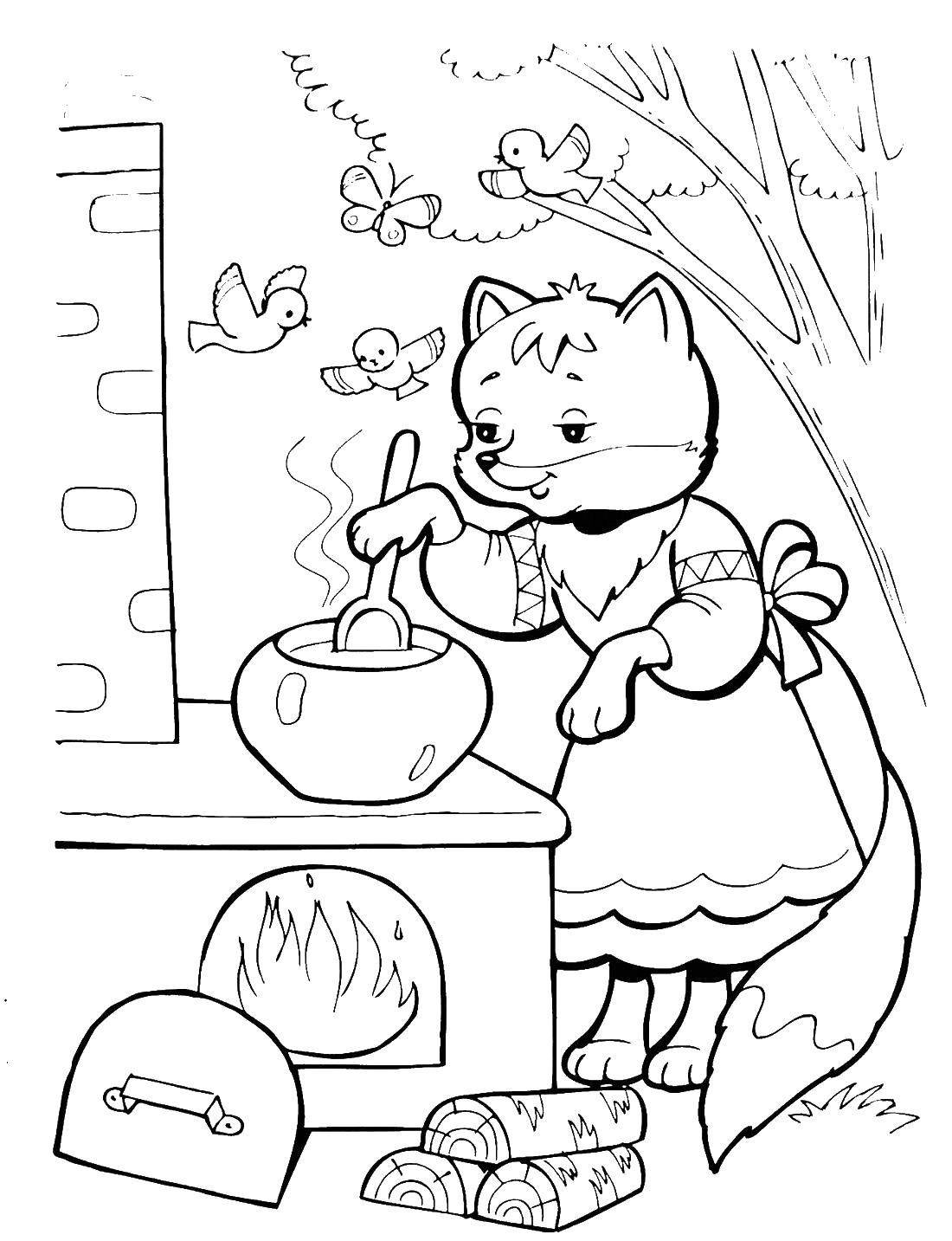 Лиса и Колобок раскраска для детей