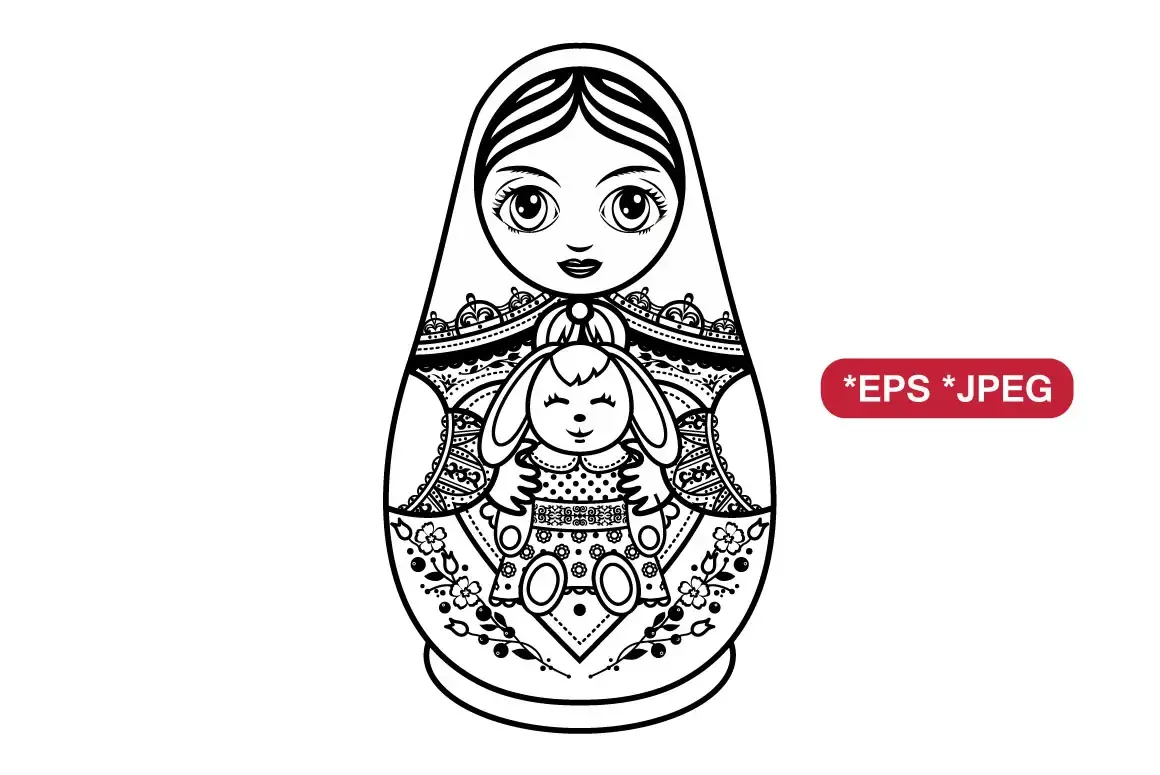 Раскраска матрёшка для детей 3-4 лет