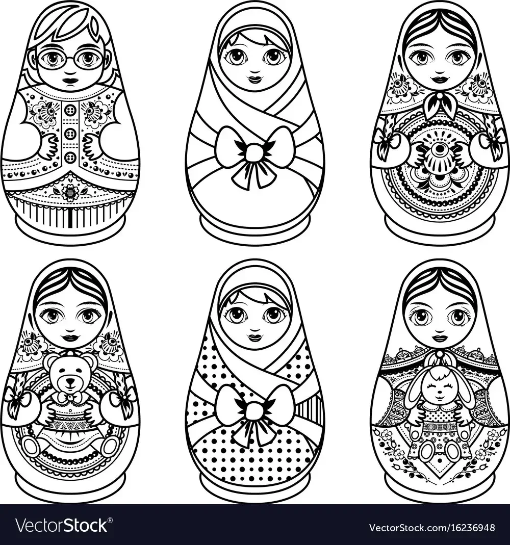 Полхов-Майданская роспись Матрешка раскраска