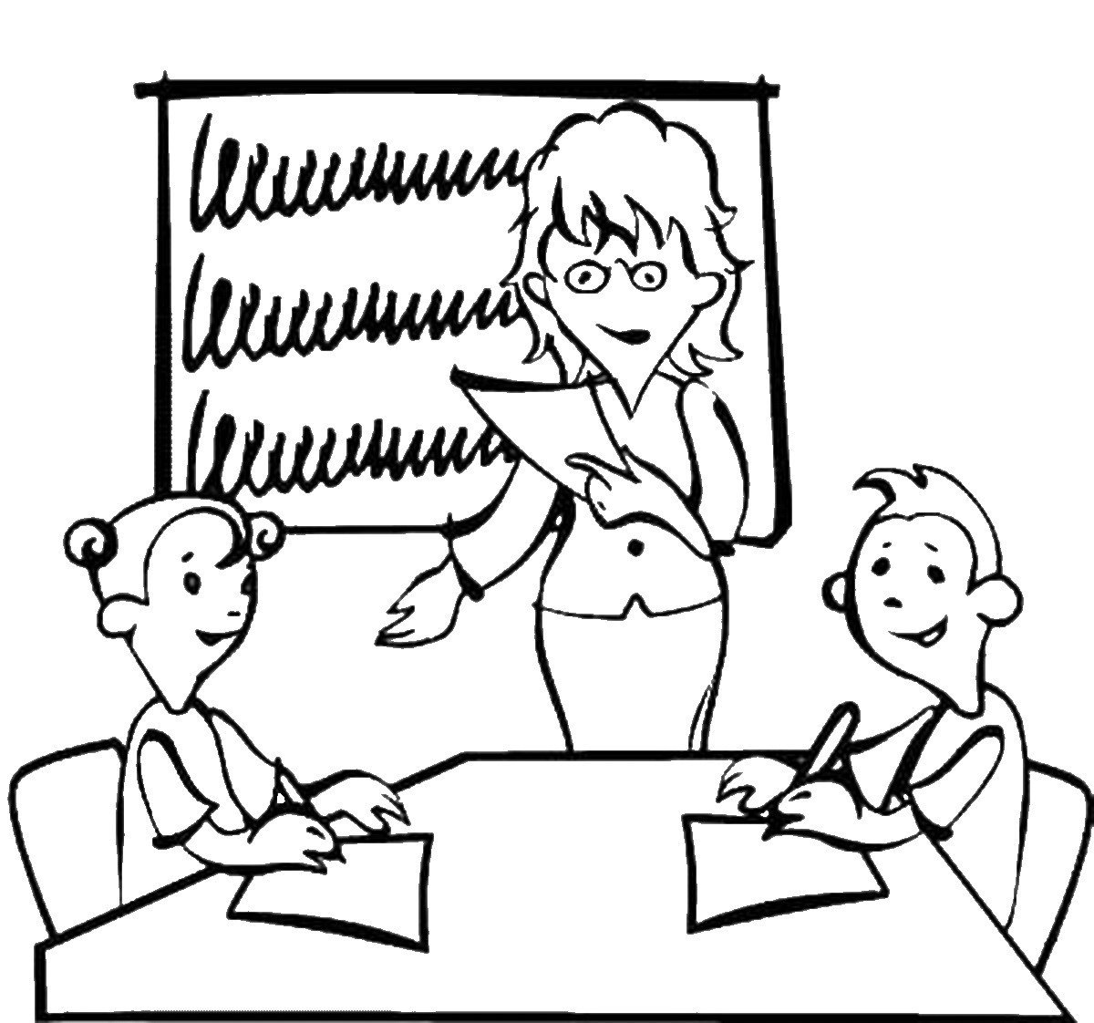 Раскраска учитель и дети в школе