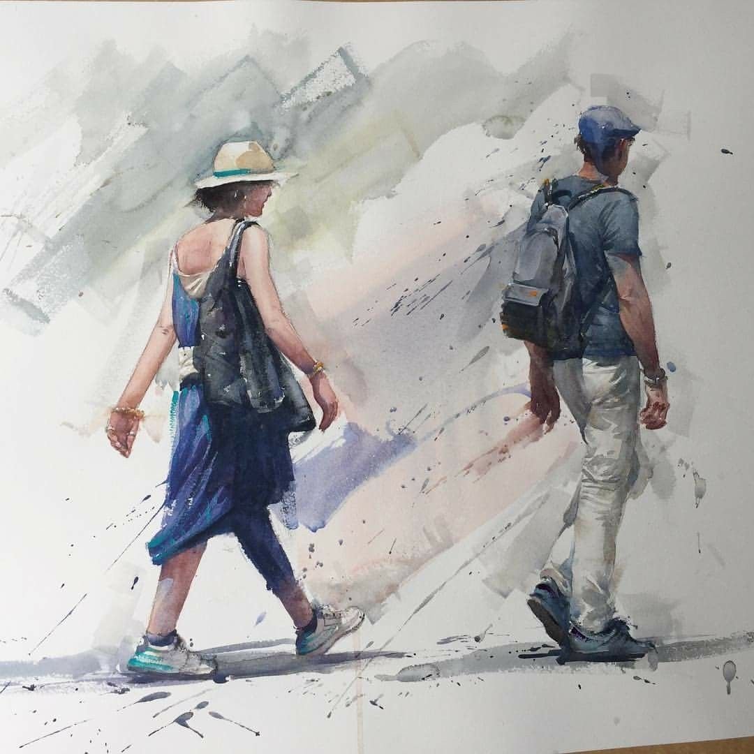 Этюд фигуры человека акварелью