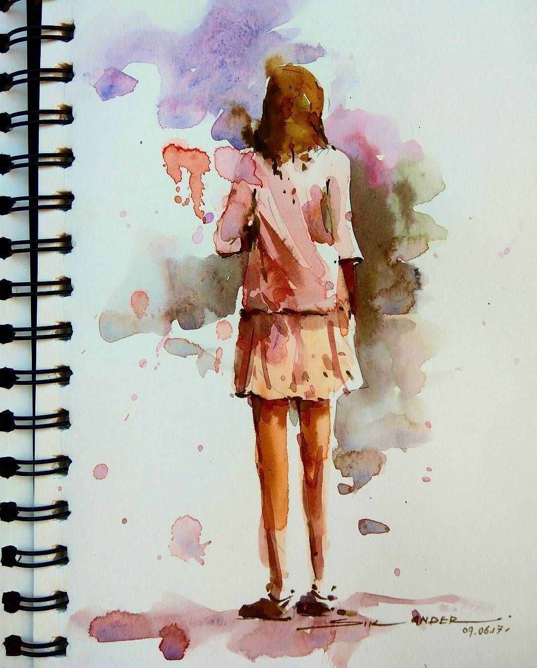 Группа людей акварелью