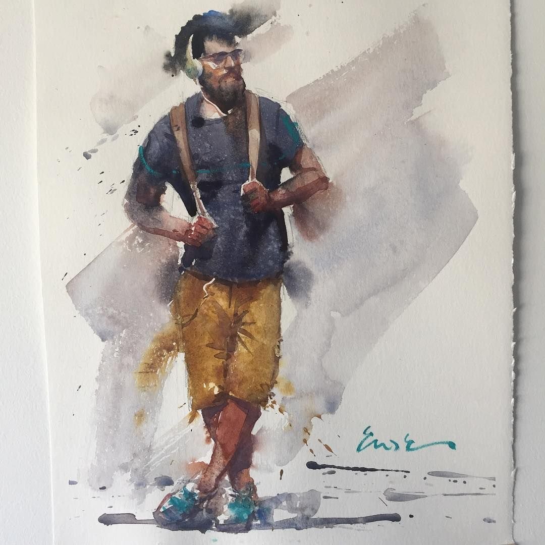 Сидячий человек эскиз акварель