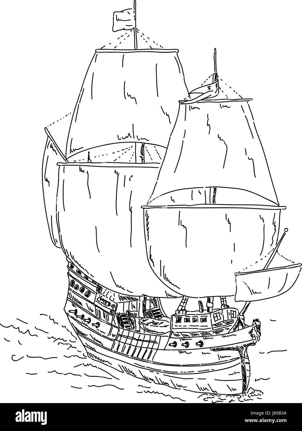 Раскраска корабль с парусами военный