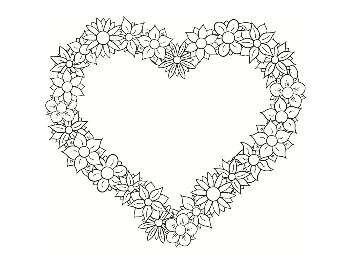 Сердце из цветов раскраска