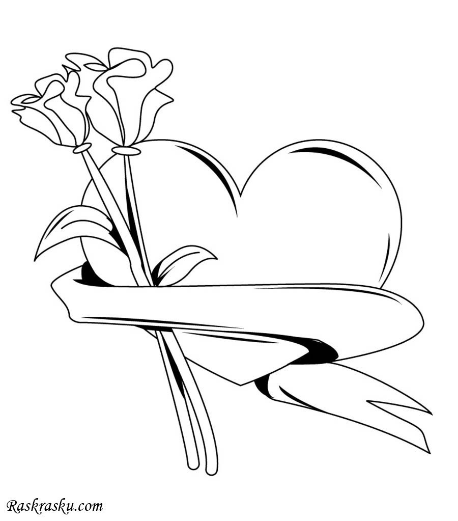 Раскраски сердечки и цветы