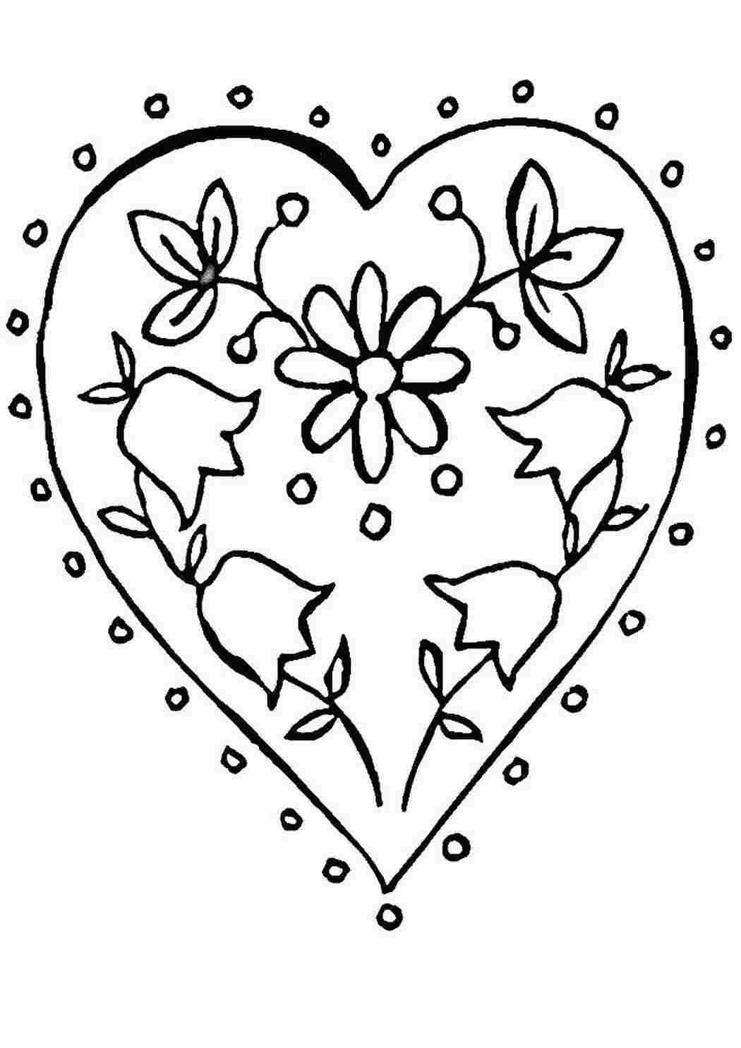 Раскраска сердечко с цветочками