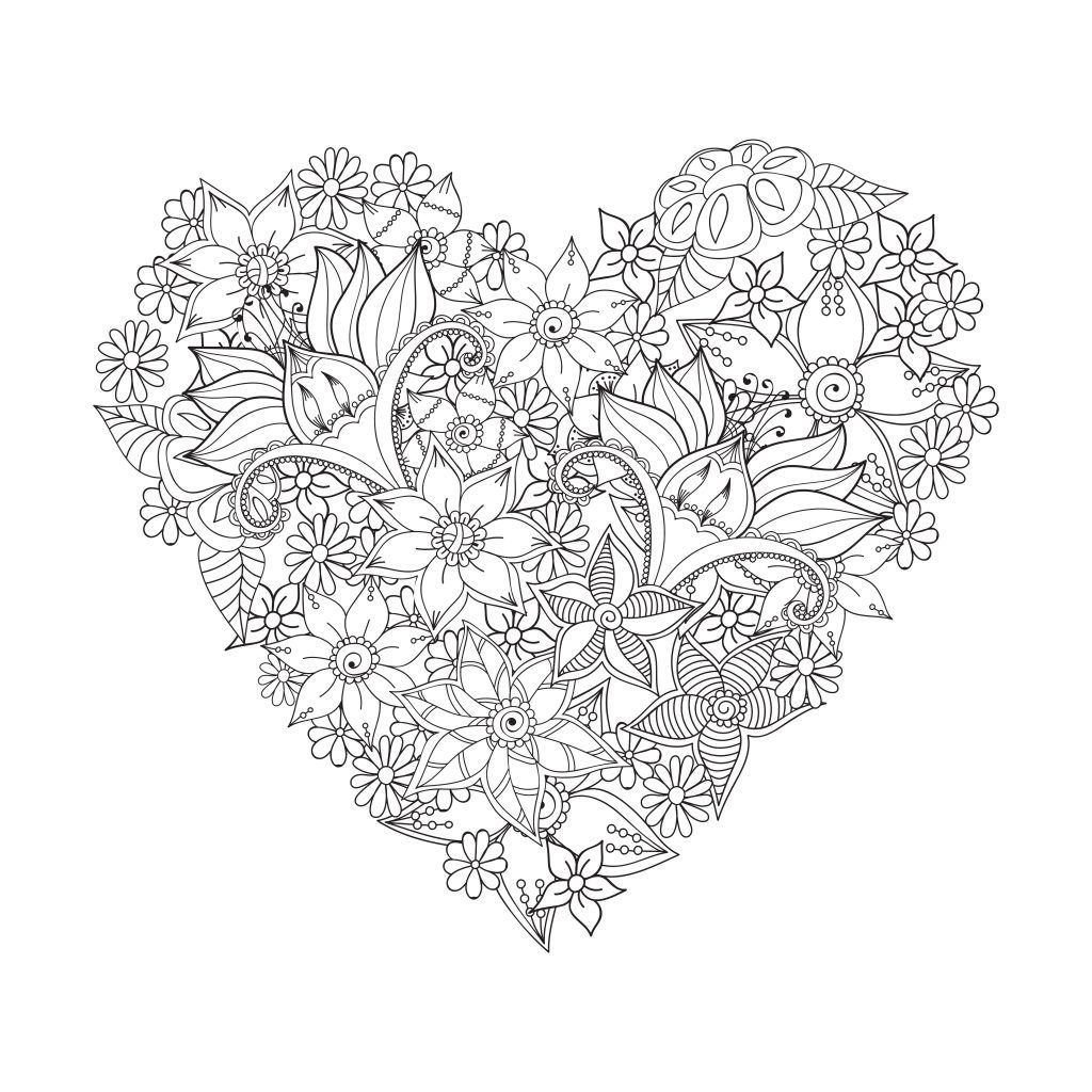 Сердце из цветов раскраска