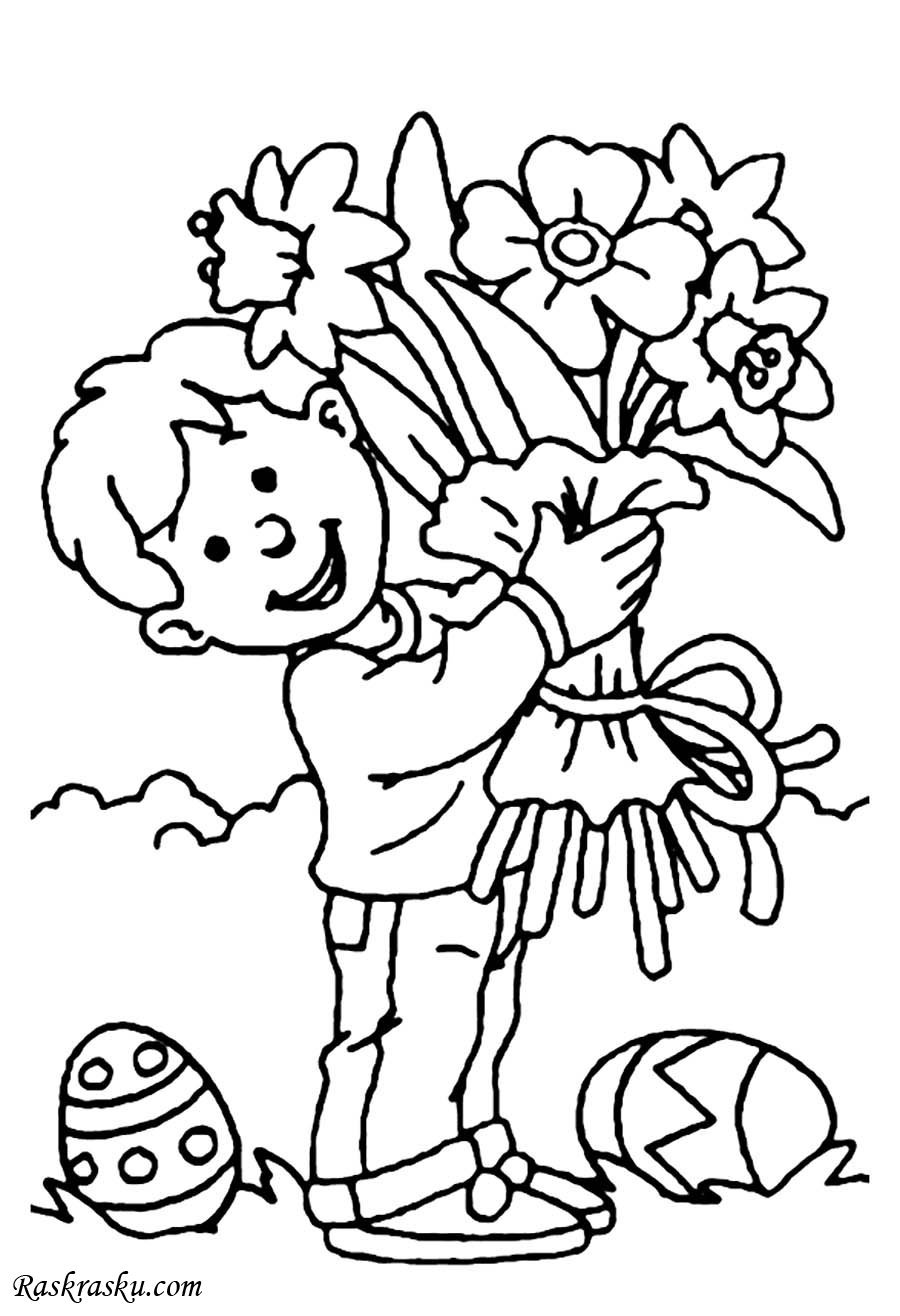 Раскраска мишка Тедди с цветами