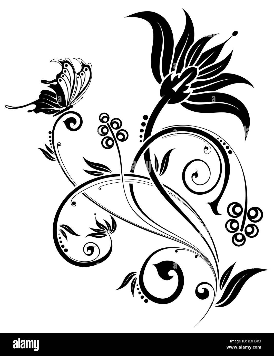 Эскиз вензеля с цветами