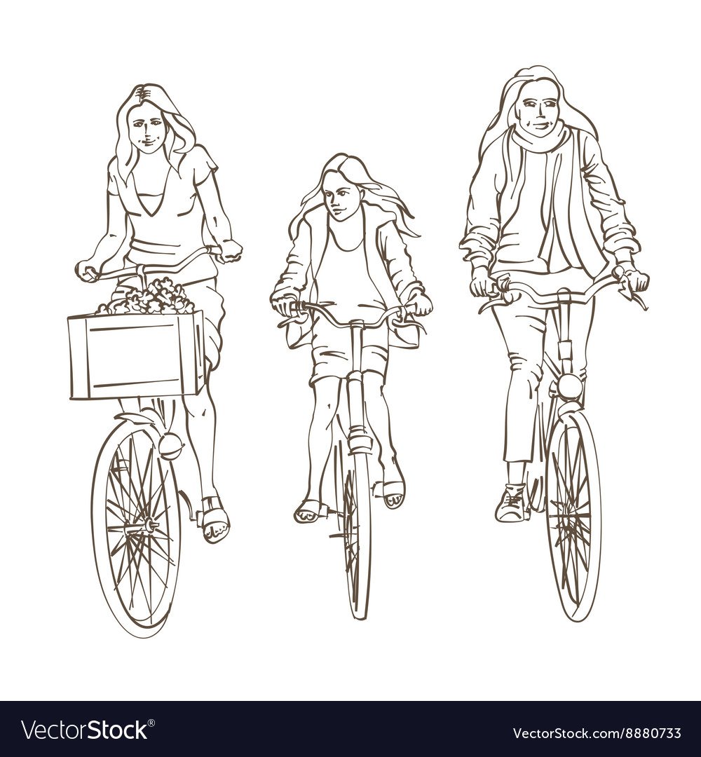 Семья на велосипедах раскраска